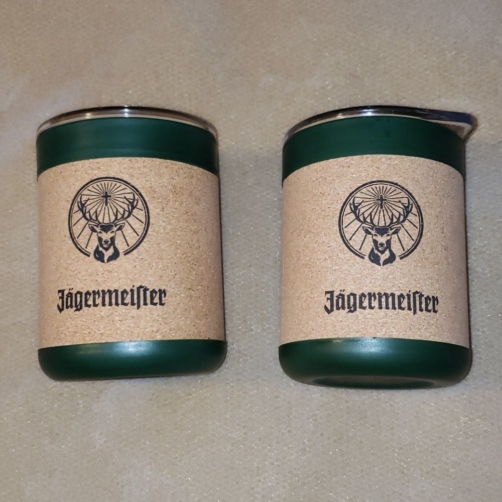 2 Jagermeister Cork Tumblers with Lids 10fl.oz.‎